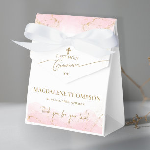 Pink Gold Cross Thank You Girl First Communion Favour Box