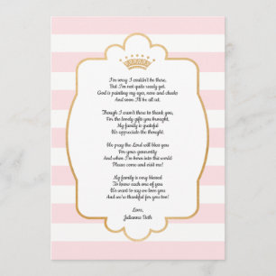 Pink Gold Crown Baby Shower Thank you note + poem