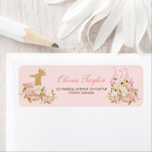 Pink Gold Crown Castle Princess 1st Birthday  Return Address Label