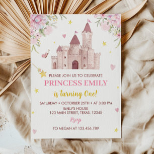 Pink Gold Crown Princess 1st Birthday Invitation