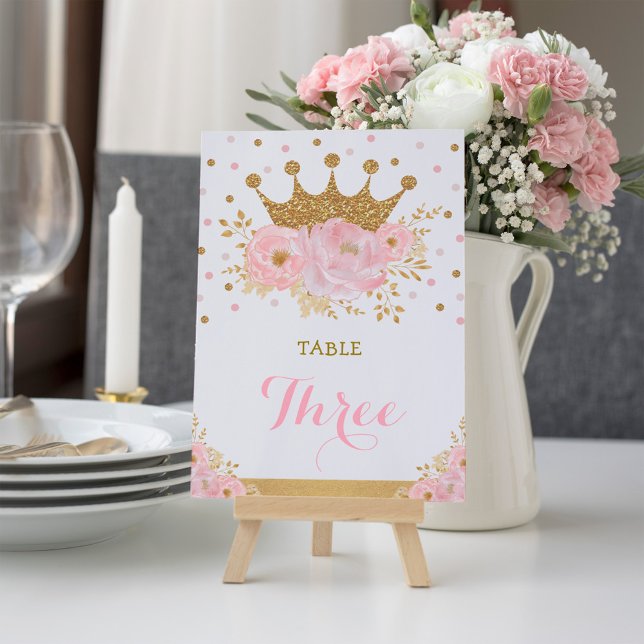 Pink Gold Crown Princess Baby Girl Table Number (Creator Uploaded)