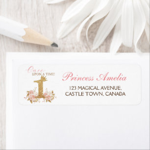Pink Gold Crown Princess First Birthday Party  Return Address Label
