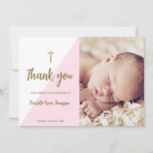Pink Gold Custom Baby Girl Baptism Thank you  Invitation