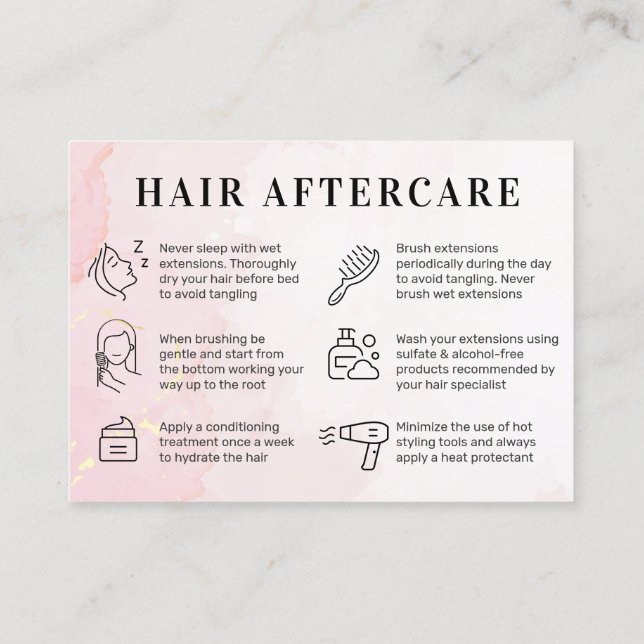 Pink Gold Custom Logo Hair Aftercare Card (Back)