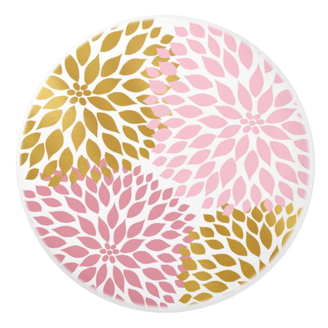 Pink Gold Dahlia floral drawer knob (Front)