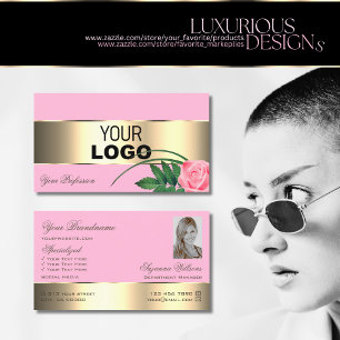 Pink Gold Decor Rose Flower with Logo and Photo Business Card