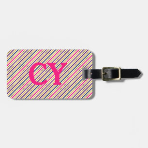Pink Gold Diagonal Stripes Luggage Tag