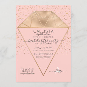 Pink Gold Diamond Confetti Glitter Bachelorette Invitation