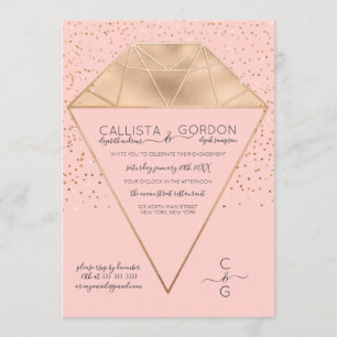 Pink Gold Diamond Confetti Glitter Engagement Invitation