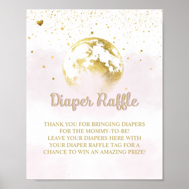 Pink Gold Diaper Raffle Baby Shower Sign (Front)
