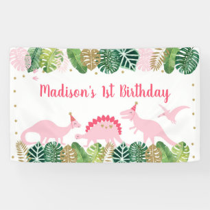 Pink & Gold Dinosaur Safari Birthday Banner