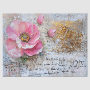Pink & Gold Distressed Vintage Floral Decoupage  Tissue Paper