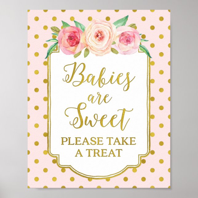 Pink Gold Dots Babies are Sweet Favours Sign (Front)