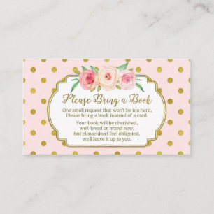 Pink Gold Dots Baby Shower Book Request Card