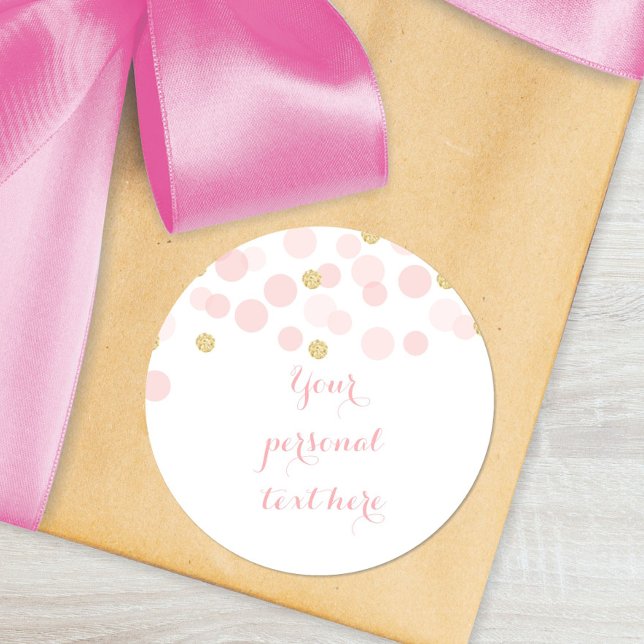Pink Gold Dots Baby Shower Round Sticker (Creator Uploaded)