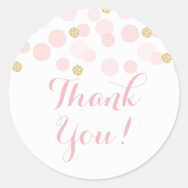 Pink Gold Dots Baby Shower Thank You Classic Round Sticker (Front)