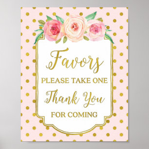 Pink Gold Dots Blush Floral Favours Sign