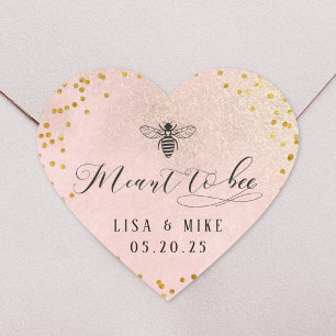 Pink Gold Dots Meant to Bee Honey Wedding Favour Heart Sticker
