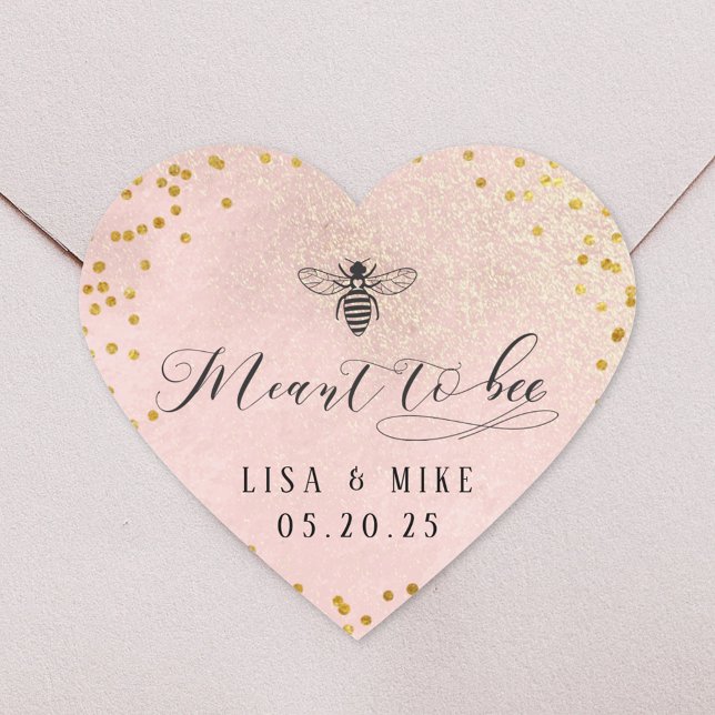 Pink Gold Dots Meant to Bee Honey Wedding Favour Heart Sticker (Creator Uploaded)