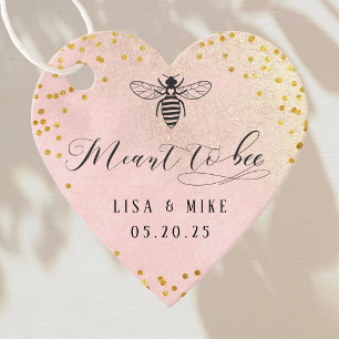 Pink Gold Dots Meant to Bee Honey Wedding Heart Favour Tags