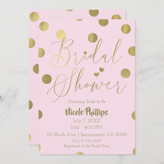 Pink & Gold Dots Modern Glam Bridal Shower Invitation (Front/Back)