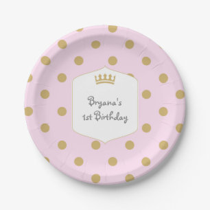 Pink & Gold Dots Royal Crown Princess Party Plates