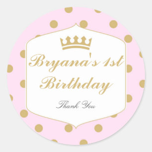 Pink & Gold Dots Royal Crown Princess Stickers
