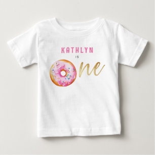 Pink Gold Doughnut Sweet One Girl Birthday Baby T-Shirt