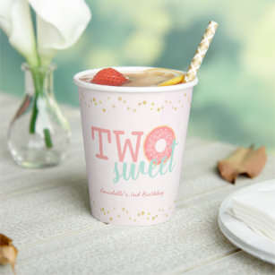 Pink & Gold Doughnut Two Sweet 2nd Birthday Paper Cups