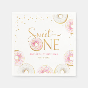 Pink Gold Doughnuts Sweet One 1st Birthday Napkin