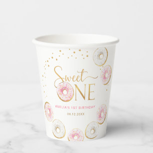 Pink Gold Doughnuts Sweet One 1st Birthday Paper Cups