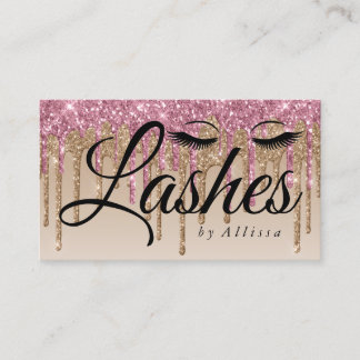 Pink & Gold Drip Glitter-Look Lashes Business Card