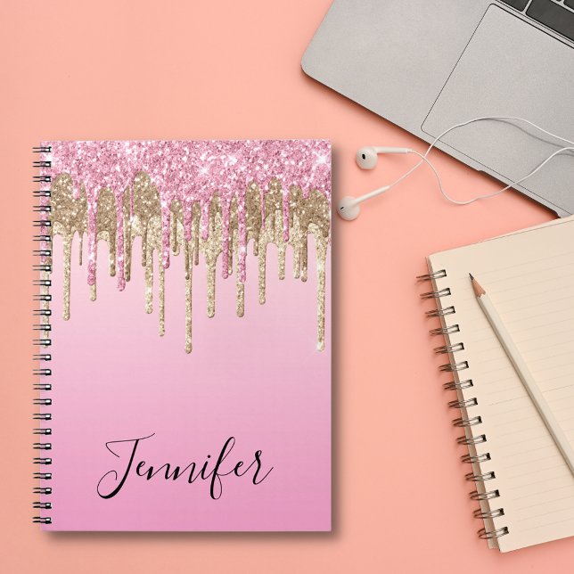 pink gold dripping glitters personalised minimal notebook (Creator Uploaded)