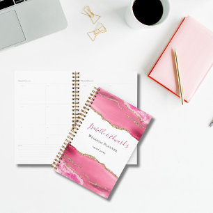 Pink & Gold Elegant Agate Stone Wedding Couple Planner