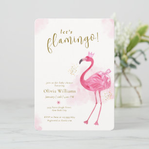 Pink Gold Elegant Aloha Let's Flamingo Baby Shower Invitation