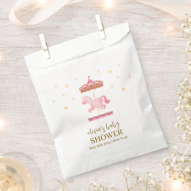 Pink Gold Elegant Carousel Carnival Baby Shower Favour Bag (Clipped)