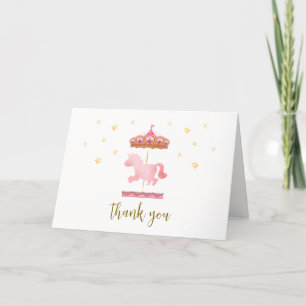 Pink Gold Elegant Carousel Carnival Baby Shower Thank You Card