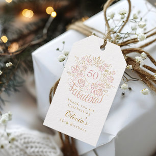 Pink & Gold Elegant Floral 50 & Fabulous Birthday Gift Tags