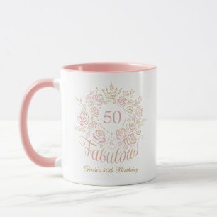 Pink & Gold Elegant Floral 50 & Fabulous Birthday Mug