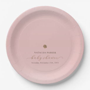 Pink Gold Elegant Girl Winter Baby Shower  Paper Plate