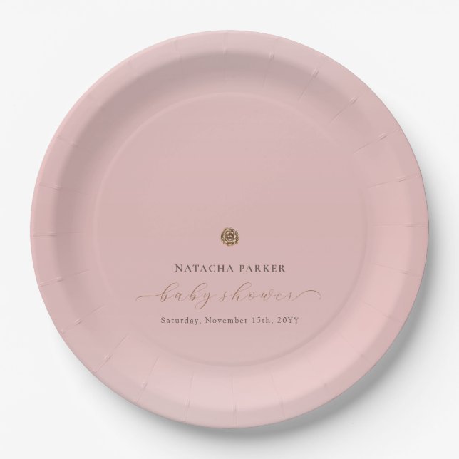 Pink Gold Elegant Girl Winter Baby Shower  Paper Plate (Front)
