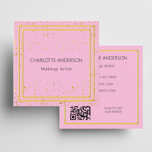 Pink gold elegant glamourous QR code Square Business Card (Creator Uploaded)