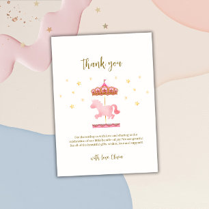 Pink Gold Elegant Magical Carousel Baby Shower Thank You Card
