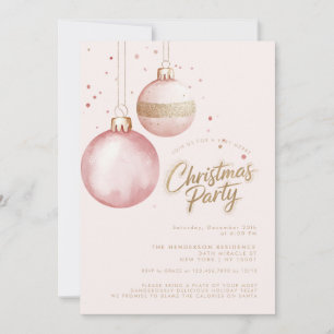 Pink Gold Elegant Ornaments Christmas Party Invitation