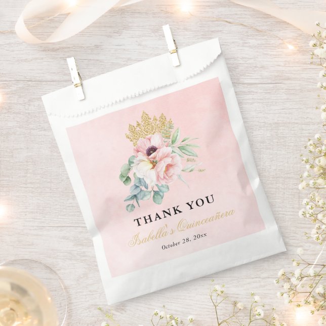 Pink & Gold Elegant Quinceañera Favour Bag (Clipped)