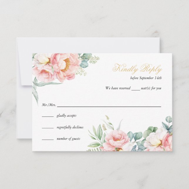 Pink & Gold Elegant Quinceañera RSVP Card (Front)