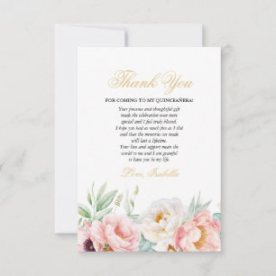 Pink & Gold Elegant Quinceañera Thank You Card