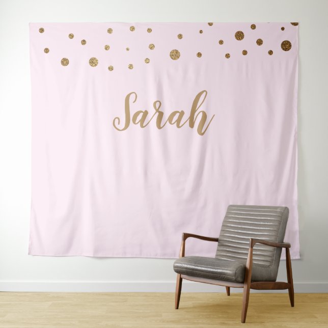 Pink Gold Elegant Simple Script Cake Table Name Tapestry (In Situ (Horizontal))