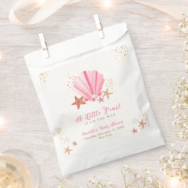 Pink Gold Elegant Starfish Seashell Baby Shower Favour Bag (Clipped)