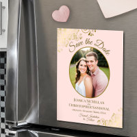Pink & Gold Elegant Wedding Save Date Oval Photo